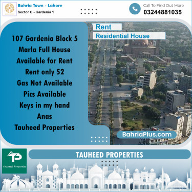 5 Marla Residential House for Rent in Sector C - Gardenia 1 -  Bahria Town, Lahore - (BP-244691)