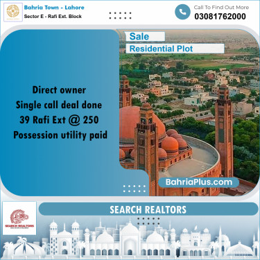 1 Kanal Residential Plot for Sale in Sector E - Rafi Ext. Block -  Bahria Town, Lahore - (BP-244698)