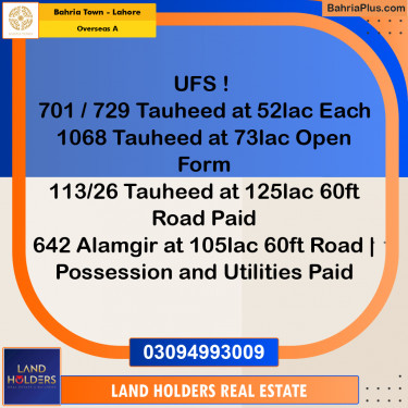 Residential Plot for Sale in Overseas A -  Bahria Town, Lahore - (BP-244706)