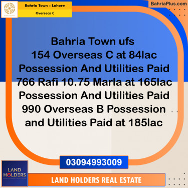Residential Plot for Sale in Overseas C -  Bahria Town, Lahore - (BP-244711)