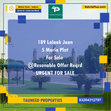 5 Marla Residential Plot for Sale in Sector G - Lalak Jan Block -  Bahria Town, Lahore - (BP-244715)