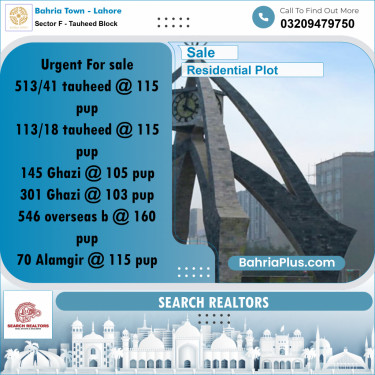 10 Marla Residential Plot for Sale in Sector F - Tauheed Block -  Bahria Town, Lahore - (BP-244718)