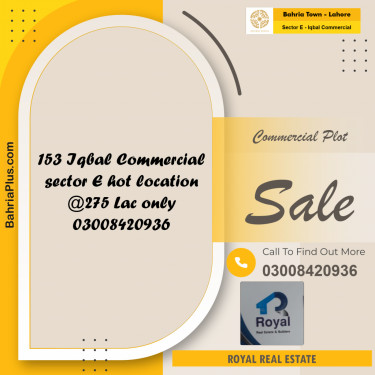 5 Marla Commercial Plot for Sale in Sector E - Iqbal Commercial -  Bahria Town, Lahore - (BP-244722)