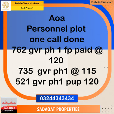 10 Marla Residential Plot for Sale in Golf Phase 1 -  Bahria Town, Lahore - (BP-244739)