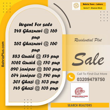 10 Marla Residential Plot for Sale in Sector F - Ghaznavi Block -  Bahria Town, Lahore - (BP-244781)