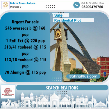 10 Marla Residential Plot for Sale in Overseas B -  Bahria Town, Lahore - (BP-244785)