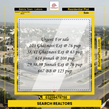 5 Marla Residential Plot for Sale in Sector F - Ghaznavi Ext. Block -  Bahria Town, Lahore - (BP-244787)