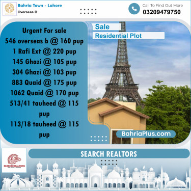 10 Marla Residential Plot for Sale in Overseas B -  Bahria Town, Lahore - (BP-244827)