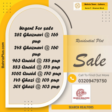 10 Marla Residential Plot for Sale in Sector F - Ghaznavi Block -  Bahria Town, Lahore - (BP-244870)