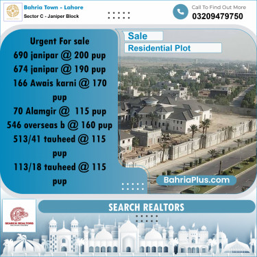 10 Marla Residential Plot for Sale in Sector C - Janiper Block -  Bahria Town, Lahore - (BP-244873)