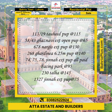 5 Marla Residential Plot for Sale in Sector E - Jinnah Ext. Block -  Bahria Town, Lahore - (BP-244919)