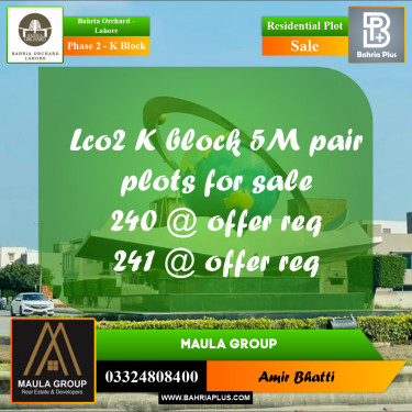 5 Marla Residential Plot for Sale in Phase 2 - K Block -  Bahria Orchard, Lahore - (BP-244978)