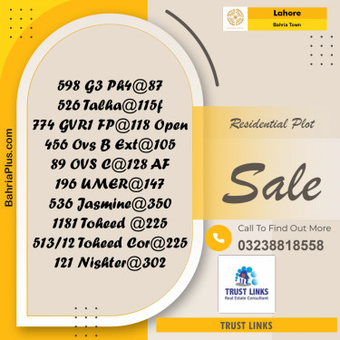 Residential Plot for Sale in Bahria Town, Lahore - (BP-245001)
