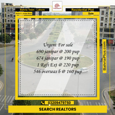 10 Marla Residential Plot for Sale in Sector C - Janiper Block -  Bahria Town, Lahore - (BP-245069)