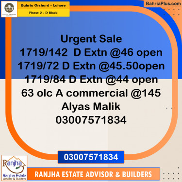 5 Marla Residential Plot for Sale in Phase 2 - D Block -  Bahria Orchard, Lahore - (BP-245196)