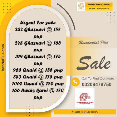 10 Marla Residential Plot for Sale in Sector F - Ghaznavi Block -  Bahria Town, Lahore - (BP-245217)