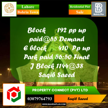 Residential Plot for Sale in Bahria Town, Lahore - (BP-245263)