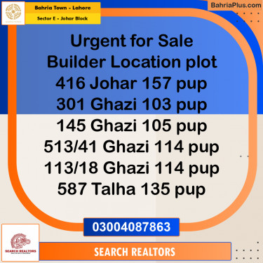10 Marla Residential Plot for Sale in Sector E - Johar Block -  Bahria Town, Lahore - (BP-245341)