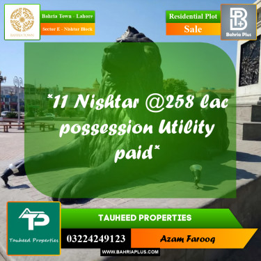 1 Kanal Residential Plot for Sale in Sector E - Nishtar Block -  Bahria Town, Lahore - (BP-245346)