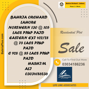 8 Marla Residential Plot for Sale in Phase 2 - C Block -  Bahria Orchard, Lahore - (BP-245406)