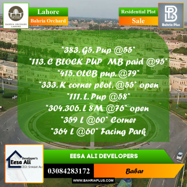 Residential Plot for Sale in Bahria Orchard, Lahore - (BP-245457)