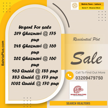 10 Marla Residential Plot for Sale in Sector F - Ghaznavi Block -  Bahria Town, Lahore - (BP-245460)