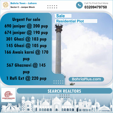 10 Marla Residential Plot for Sale in Sector C - Janiper Block -  Bahria Town, Lahore - (BP-245462)