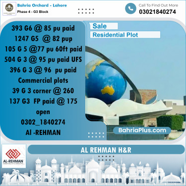 10 Marla Residential Plot for Sale in Phase 4 - G3 Block -  Bahria Orchard, Lahore - (BP-245471)
