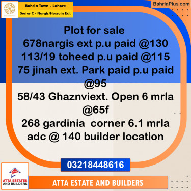 10 Marla Residential Plot for Sale in Sector C - Nargis/Hussain Ext. -  Bahria Town, Lahore - (BP-245503)