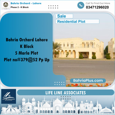 5 Marla Residential Plot for Sale in Phase 2 - K Block -  Bahria Orchard, Lahore - (BP-245618)