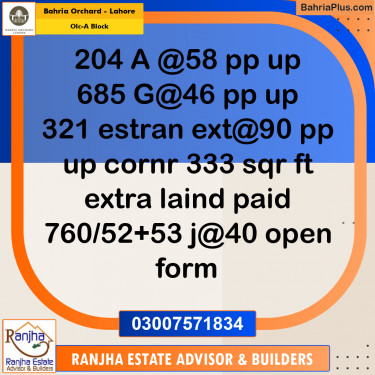 5 Marla Residential Plot for Sale in OLC-A Block -  Bahria Orchard, Lahore - (BP-245622)