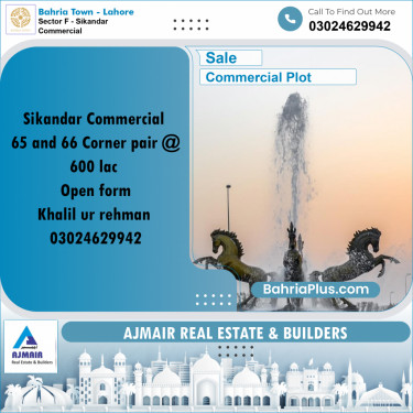 5 Marla Commercial Plot for Sale in Sector F - Sikandar Commercial -  Bahria Town, Lahore - (BP-245842)