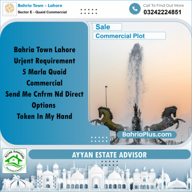 5 Marla Commercial Plot for Sale in Sector E - Quaid Commercial -  Bahria Town, Lahore - (BP-245939)