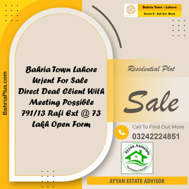 5 Marla Residential Plot for Sale in Sector E - Rafi Ext. Block -  Bahria Town, Lahore - (BP-245947)