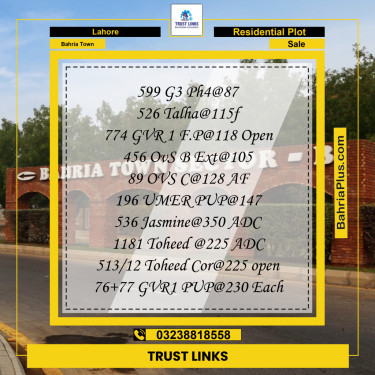Residential Plot for Sale in Bahria Town, Lahore - (BP-246108)