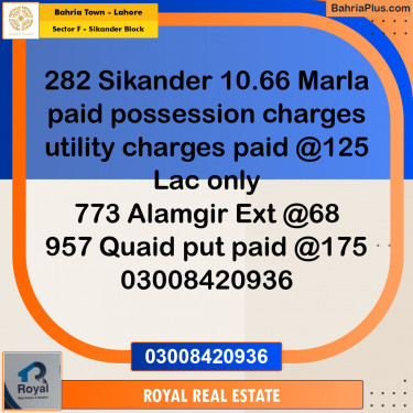 10.66 Marla Residential Plot for Sale in Sector F - Sikander Block -  Bahria Town, Lahore - (BP-246195)