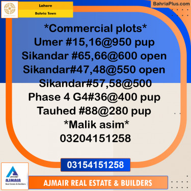 Commercial Plot for Sale in Bahria Town, Lahore - (BP-246203)