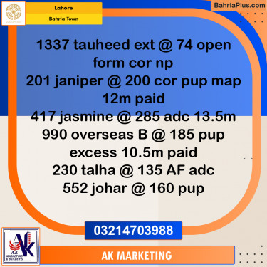 Residential Plot for Sale in Bahria Town, Lahore - (BP-246219)