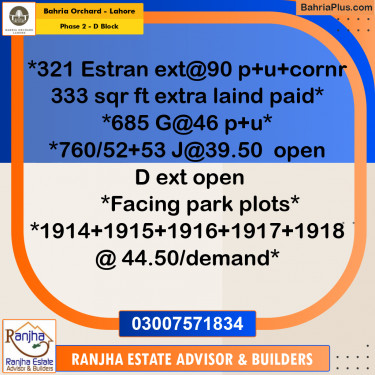 5 Marla Residential Plot for Sale in Phase 2 - D Block -  Bahria Orchard, Lahore - (BP-246289)