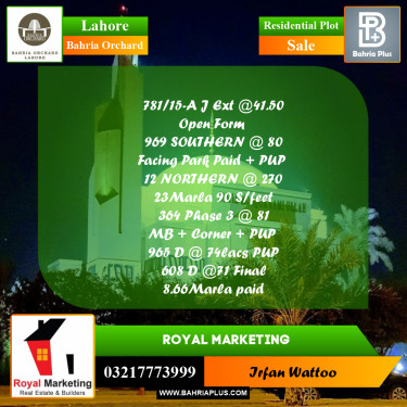 Residential Plot for Sale in Bahria Orchard, Lahore - (BP-246340)