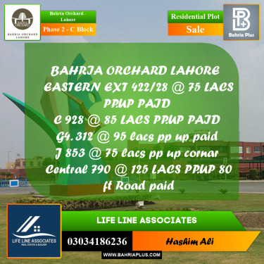 8 Marla Residential Plot for Sale in Phase 2 - C Block -  Bahria Orchard, Lahore - (BP-246432)