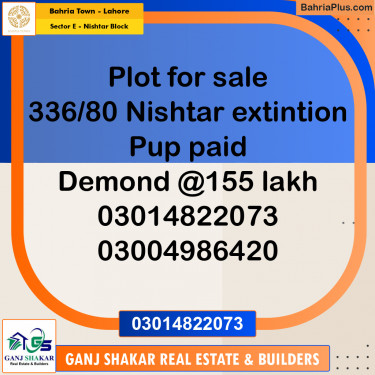 10 Marla Residential Plot for Sale in Sector E - Nishtar Block -  Bahria Town, Lahore - (BP-246463)