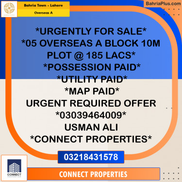 10 Marla Residential Plot for Sale in Overseas A -  Bahria Town, Lahore - (BP-246550)
