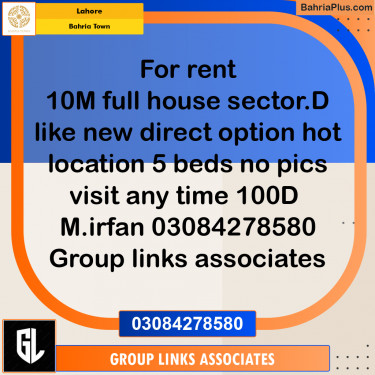 Residential House for Rent in Bahria Town, Lahore - (BP-246678)