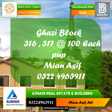 Residential Plot for Sale in Sector F - Ghazi Block -  Bahria Town, Lahore - (BP-246705)