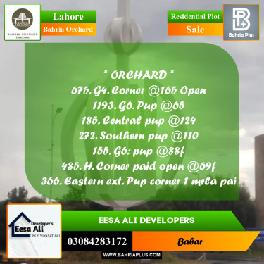 Residential Plot for Sale in Bahria Orchard, Lahore - (BP-246710)