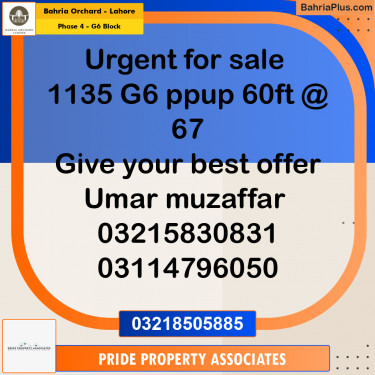 10 Marla Residential Plot for Sale in Phase 4 - G6 Block -  Bahria Orchard, Lahore - (BP-246726)