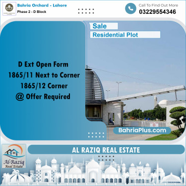8 Marla Residential Plot for Sale in Phase 2 - D Block -  Bahria Orchard, Lahore - (BP-246733)
