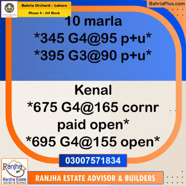 1 Kanal Residential Plot for Sale in Phase 4 - G4 Block -  Bahria Orchard, Lahore - (BP-246808)