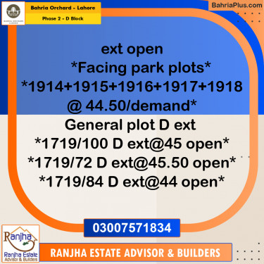 5 Marla Residential Plot for Sale in Phase 2 - D Block -  Bahria Orchard, Lahore - (BP-246809)